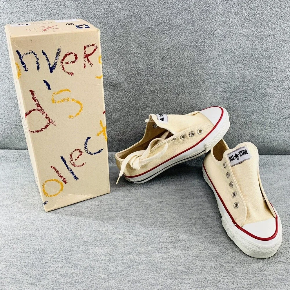 CONVERSE VINTAGE All Star Youth Size 13 Cream Sneakers Shoe Chuck Taylor Low Top